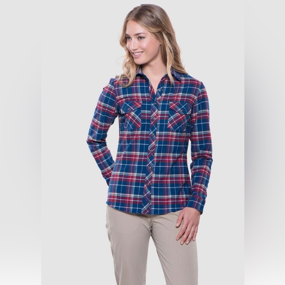 Kuhl Women's Alina Blue & Red plaid Flannel Plaid Shirt, size medium